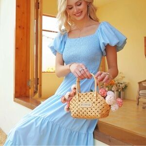 PRETTYGARDEN Womens Summer Puffy Short Sleeve Square Neck Smocked Tiered Ruffle